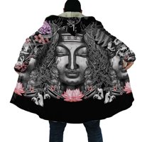 Drop shipping zima mężczyzna płaszcz samuraj Oni maska tatuaż drukowanie 3D polar płaszcz z kapturem Unisex dorywczo gruba ciepła peleryna PF31 5